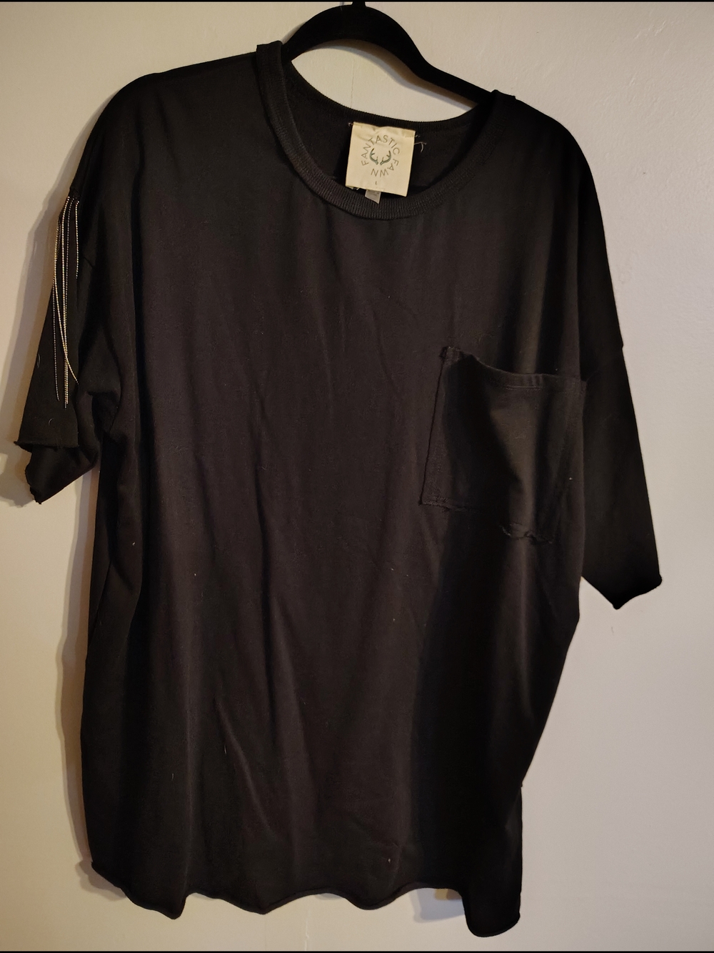 Fantastic Fawn Black Short-Sleeve Pocket Tee with Silver Fring On The Back